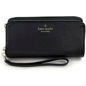 S Kate Spade Staci Large Carryall Black Leather Wristlet WLR00631 NWT$239 Retail